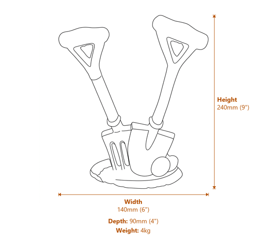 Cast Iron Spade and Fork Doorstop Ornament Dimensions Diagram