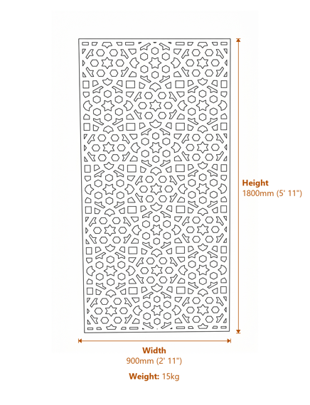 Moroccan Steel Decorative Garden Screen 1.8m Dimensions Diagram