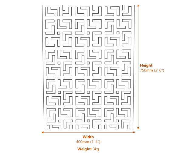 Mosaic Steel Decorative Garden Screen 0.7m Dimensions Diagram
