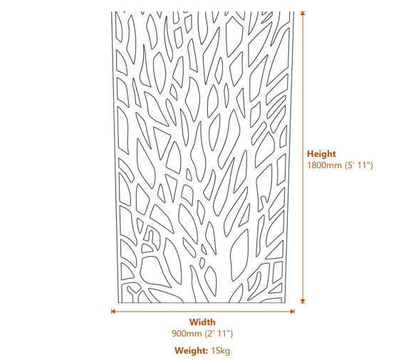 Wild Branches Steel Decorative Garden Screen 1.8m Dimensions Diagram