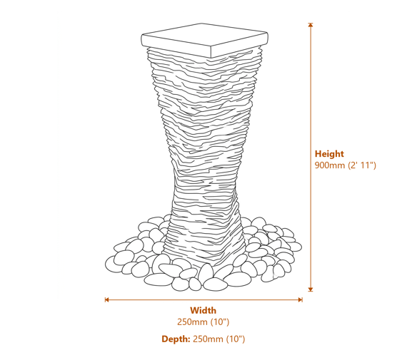 Twisted Slate Column Water Feature 90cm Dimensions Diagram
