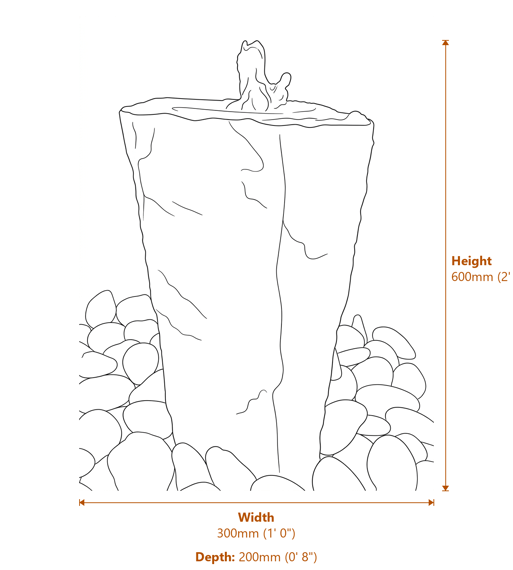 Drilled Basalt Column Water Feature 60cm Dimensions Diagram