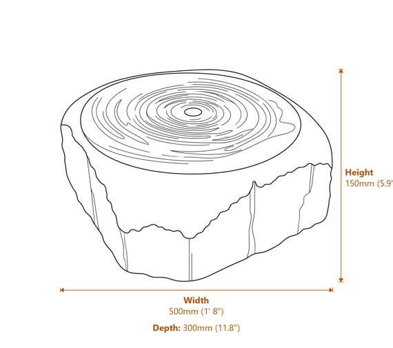 Rounded Basalt Column Water Feature Dimensions Diagram