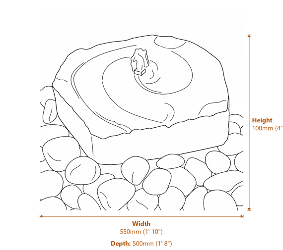 Rippled Basalt Water Feature Dimensions Diagram