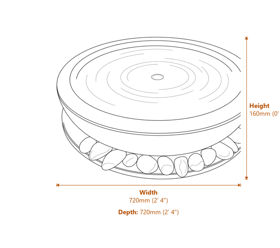 Extra Large Babbling Bowl Rainbow Sandstone Water Feature Dimensions Diagram