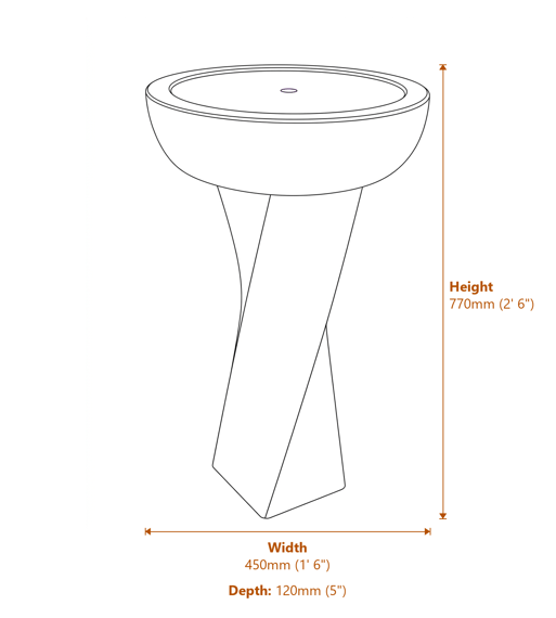 Twisted Bowl Sandstone Water Feature Dimensions Diagram