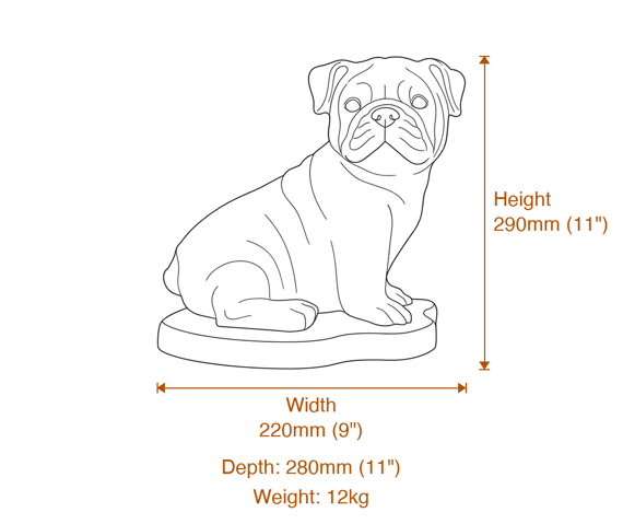 Small Pug Garden Statue Dimensions Diagram