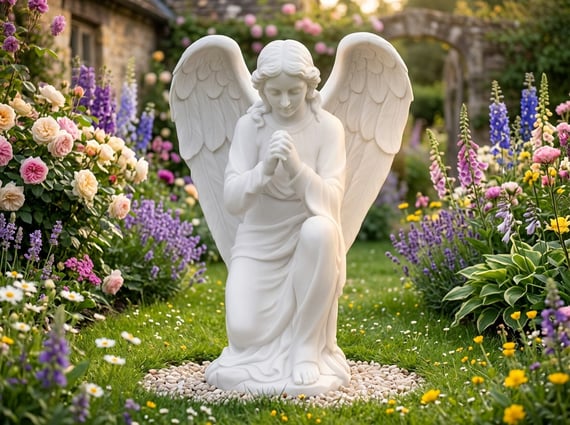 Praying Angel Garden Statue in White