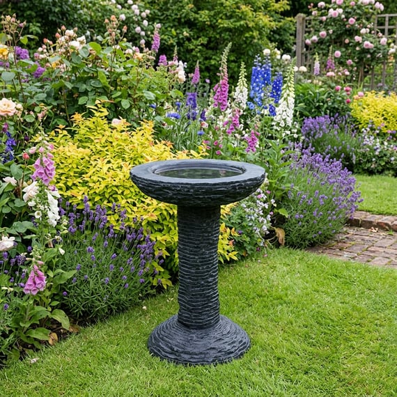 Cascade Black Limestone Bird Bath