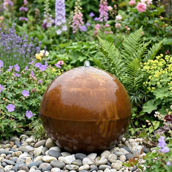 Corten Steel Sphere Water Feature 60cm
