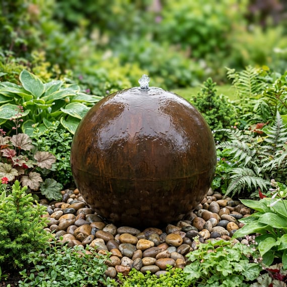 Corten Steel Sphere Water Feature 80cm