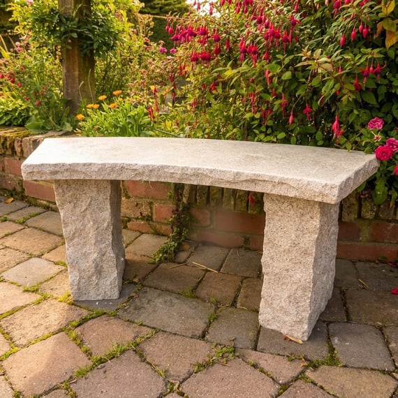 Curved Beige Granite Garden Bench