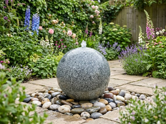 Grey Flame Granite Sphere Water Feature
