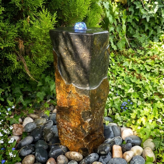 Large Polished Basalt Column Water Feature with Plinth