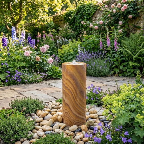 Large Rainbow Sandstone Round Column Water Feature