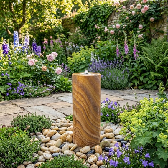 Large Rainbow Sandstone Round Column Water Feature