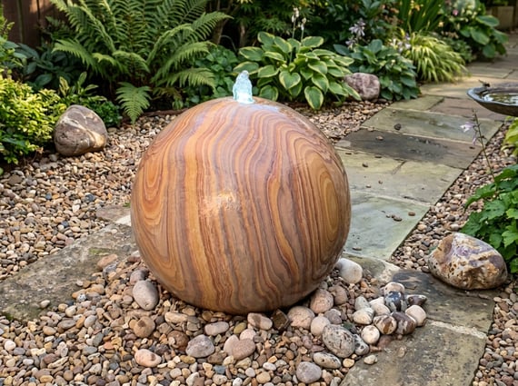 Large Rainbow Sandstone Sphere Water Feature