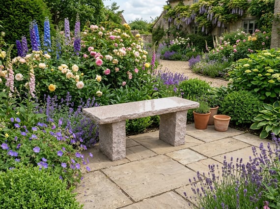 Rustic Straight Pink Granite Garden Bench