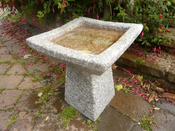 Square Grey Granite Bird Bath