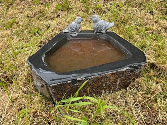 Two Birds Basalt Garden Birdbath