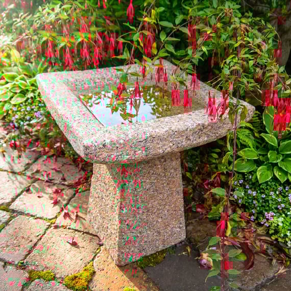 Square Pink Granite Bird Bath Small