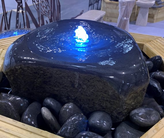 Rounded Basalt Column Water Feature with LED