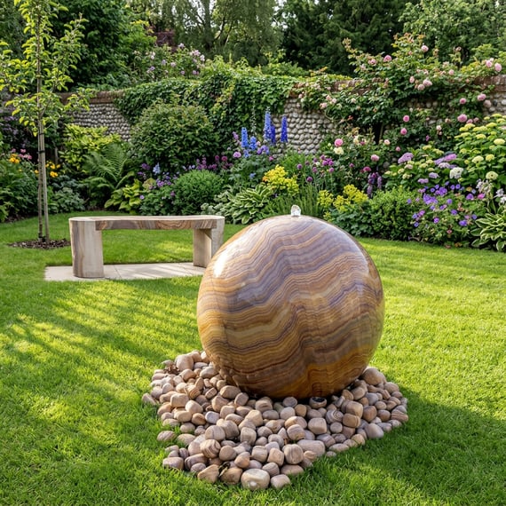 XL Rainbow Sandstone Sphere Water Feature