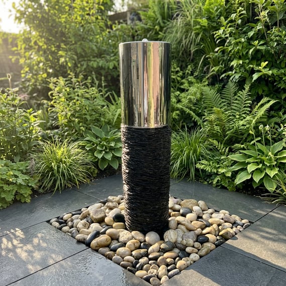 Slate Column with Stainless Steel Water Feature