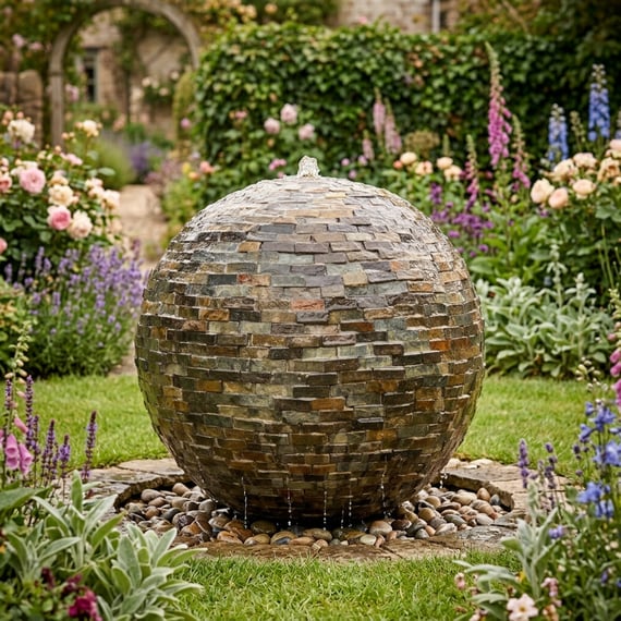 Tiled Slate Sphere Garden Water Feature 50cm