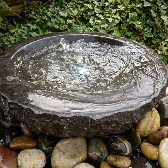 Small Babbling Bowl Black Limestone Water Feature