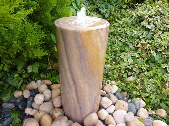 Small Rainbow Sandstone Round Column Water Feature - Original Photo