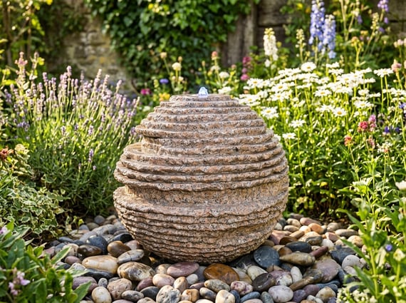 Small Rustic Sphere Pink Granite Sphere Water Feature