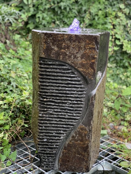 Chiselled Basalt Column Garden Fountain
