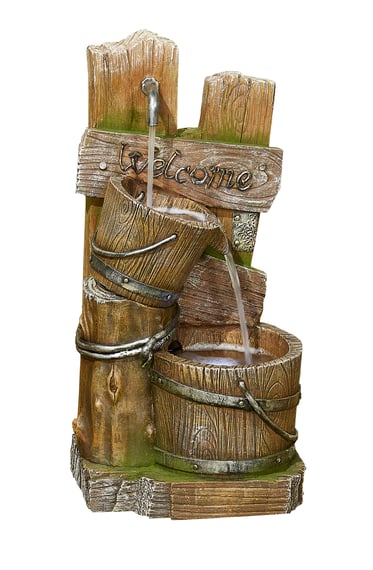 Rustic Fence Post Pours Water Feature with LED