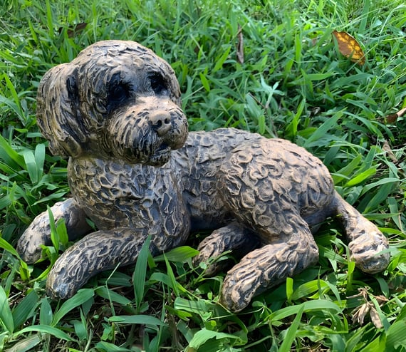Lying Cockapoo Garden Ornament in Bronze Finish