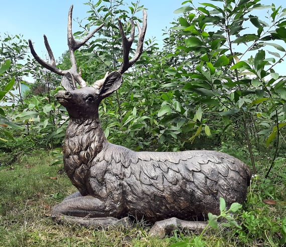 Lying Stag Garden Ornament in Bronze - Original