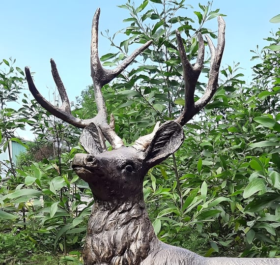 Lying Stag Garden Statue in Bronze