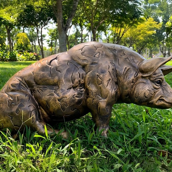 Sitting Pig Garden Ornament in Bronze