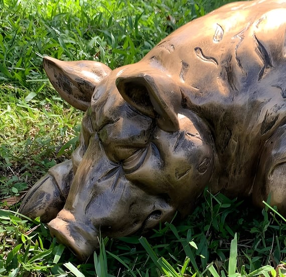 Sleeping Pig Garden Statue in Bronze