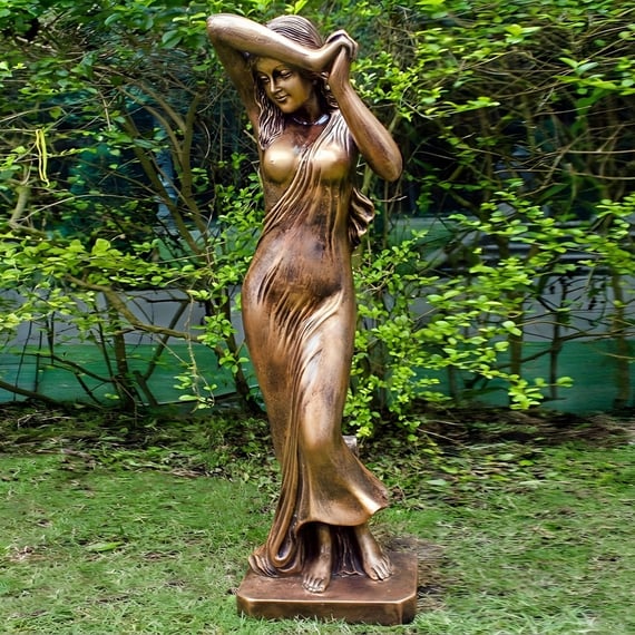 Extra Large Vergogna Phryne Bronze Statue in Garden Setting