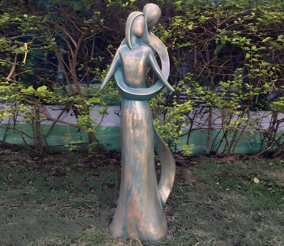 Infinite Love Garden Statue in Verdigris