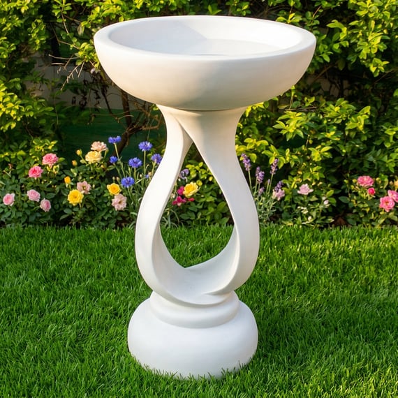 Contemporary White Bird Bath in a Garden Setting