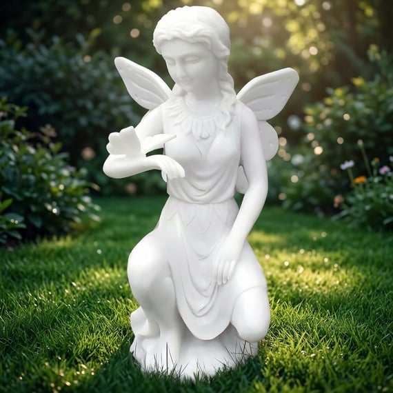 Fairy with Butterfly Garden Ornament in Garden Setting