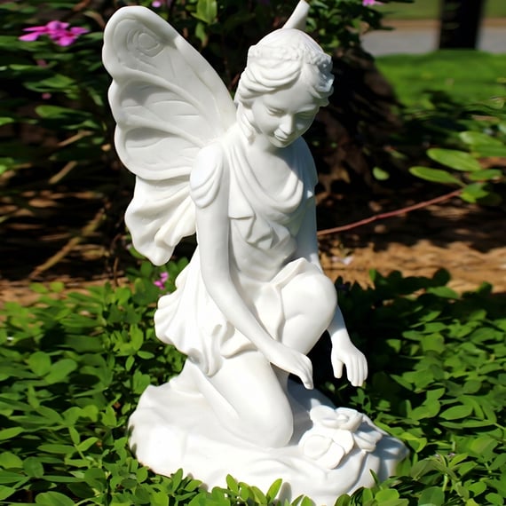 Fairy of Peace Garden Ornament white stone statue close-up