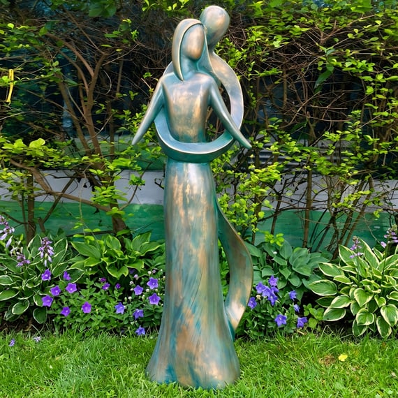 Infinite Love Garden Statue Verdigris in Garden Setting