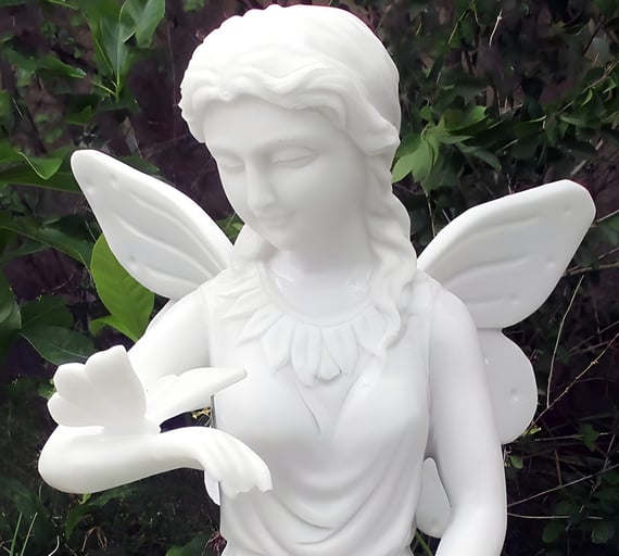 Fairy with Butterfly Garden Statue Close Up