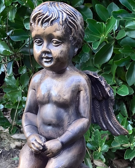 Patient Cherub Garden Statue in Bronze