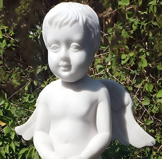 Patient Cherub Garden Statue - Original White Stone View