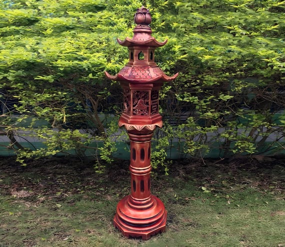 Oriental Lantern Garden Ornament in Red