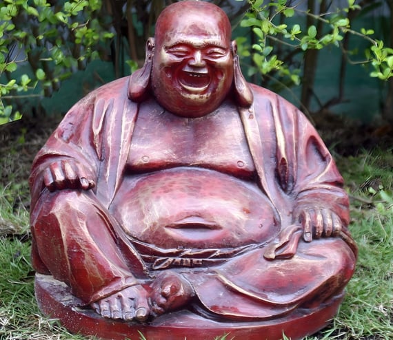 Laughing Buddha Garden Ornament in Red Original
